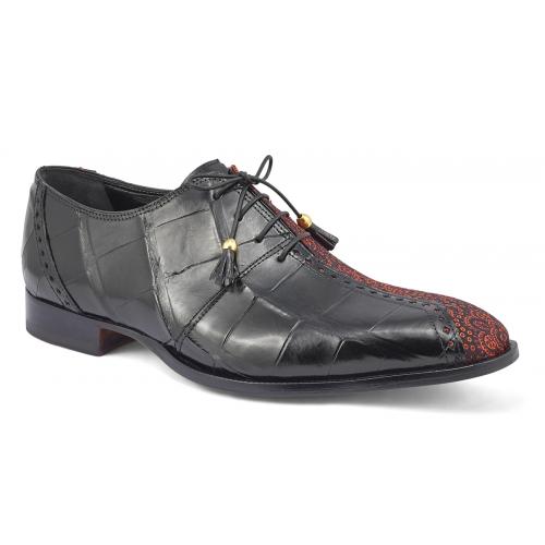 Mauri "4975/2" Black / Coral Genuine Body Alligator & Matahari Fabric Shoes.